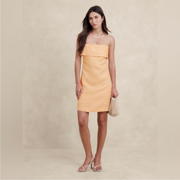 NWT! Banana Republic Sugar Melon Strapless Linen Mini Dress - Size 6 - Picture 1 of 6